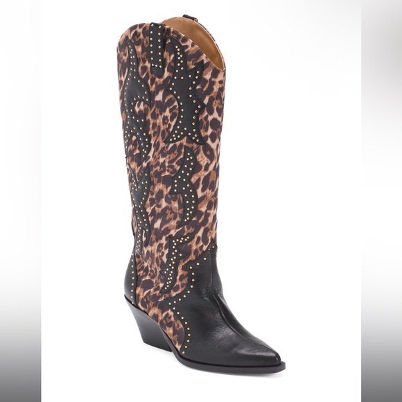 Jessica Simpson Shoes - Leopard Print Knee-High Boots with Black Accents size 12 western country leopard